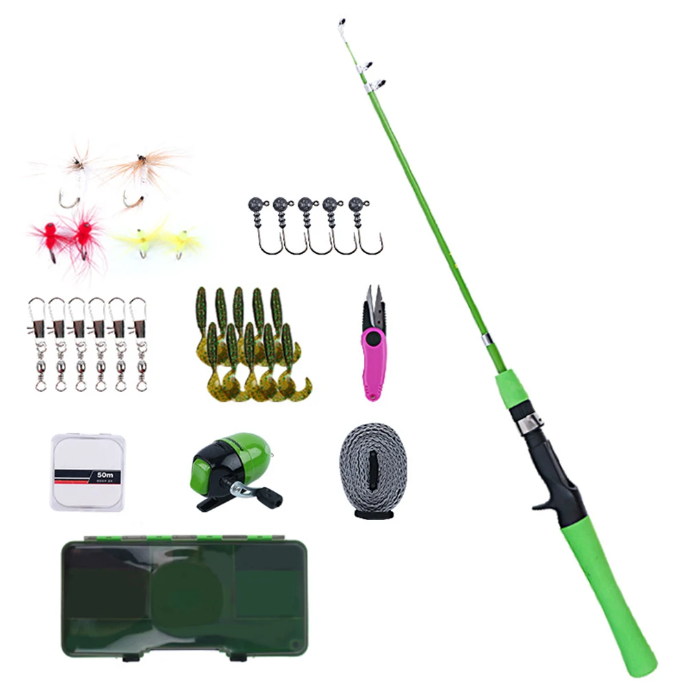Children Telescopic kid Fishing Rod Combo And Reel Full Kit Spinning Fishing Reel Gear Pole Set Fishing Line Lures Hooks Head