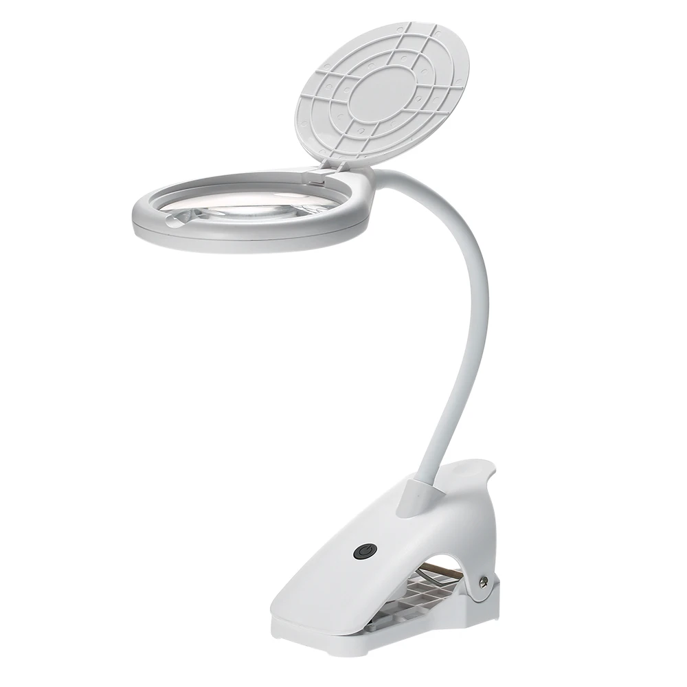 Clip on 2.3X/6X Magnifier Glass Magnifying Lamp Reading Table Light