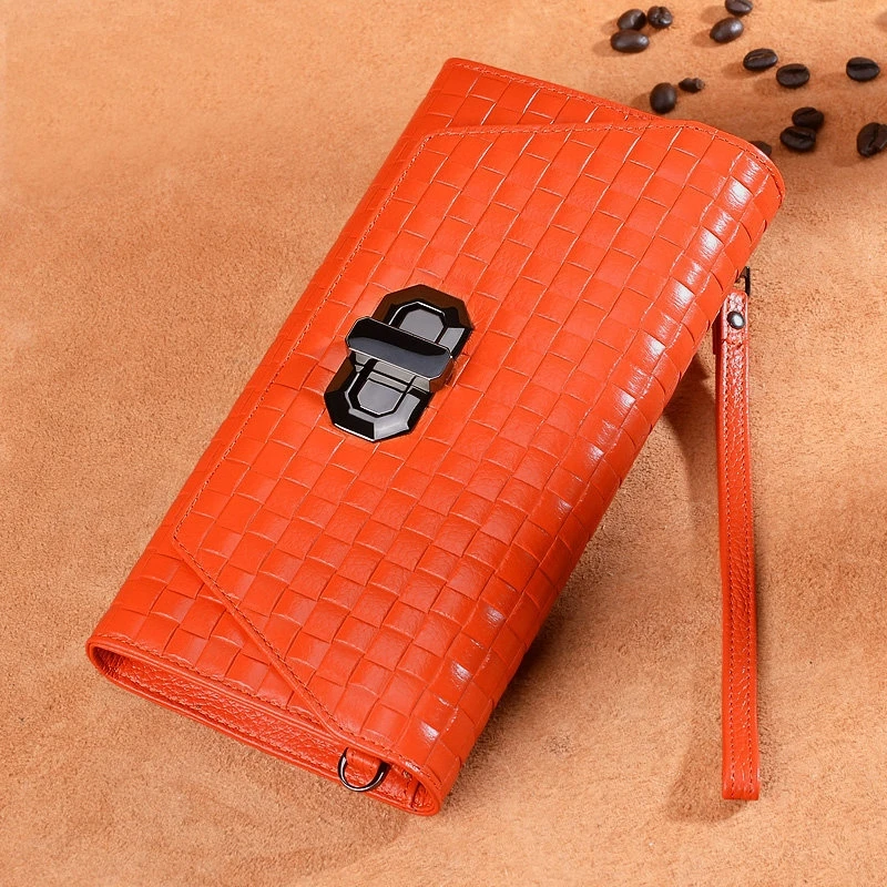 

First Layer Leather Spring And Summer Women's Handbag Korean Version Shoulder Bag Mobile Phone Bag Check Buckle Clutch