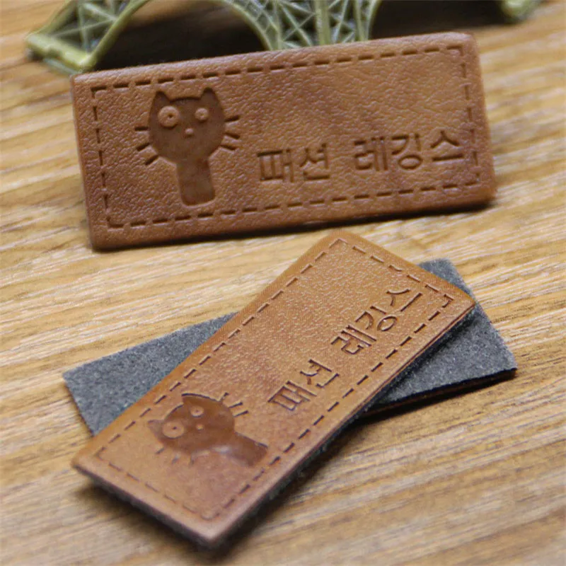 

Lychee Life 10pcs Cat PU Leather Clothing Labels Rectangle Embossed Label DIY Flag Labels For Garment Accessories