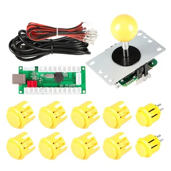 

New Yellow Arcade DIY Kits Parts USB Controller to PC Joystick Games 5Pin 8 Way Rocker + 10 Push Buttons For Mame KOF SNK