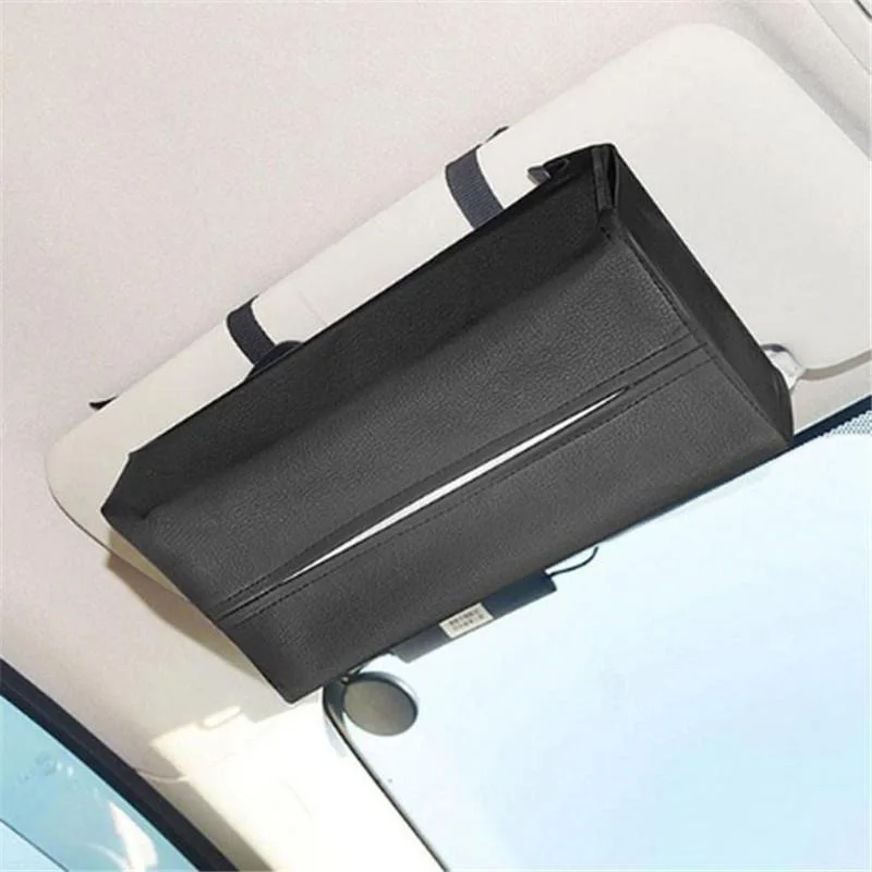 

1pc Black 100% Brand New and High Quality Polyurethane Leather Car Auto Sun Visor Napkin Paper Tissue Box Holder