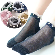 Жемчуг мягкий женский кристалл для девушки стеклянный шелк Эластичный прозрачный бисер тонкие короткие носки Модные сетчатые Харадзюку Чулочные изделия Лето