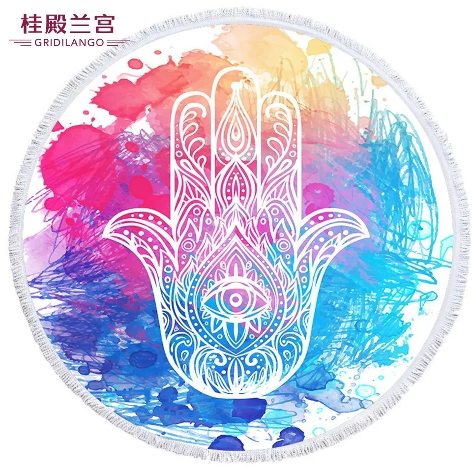 

GRIDILANGO Graffiti Hand Fatima Round Beach Towel For Adult Quickly Absorbtable Swimming Travel Outdoor Yoga Mat Bath Towel