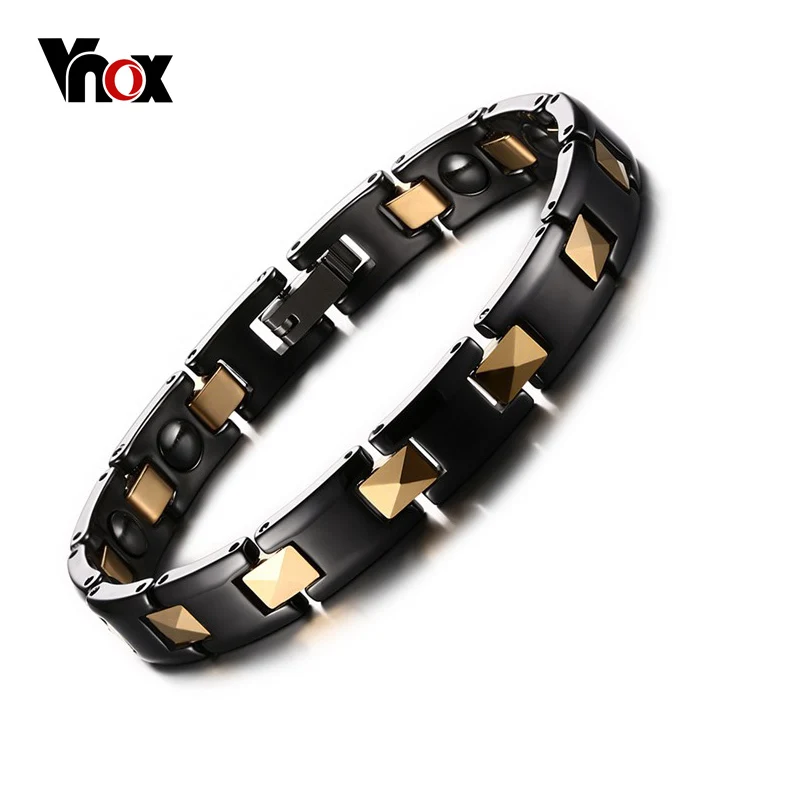 

Vnox Black Ceramic Bracelet Bangle Health Hematite Stainless Steel for Women Elegant Jewelry