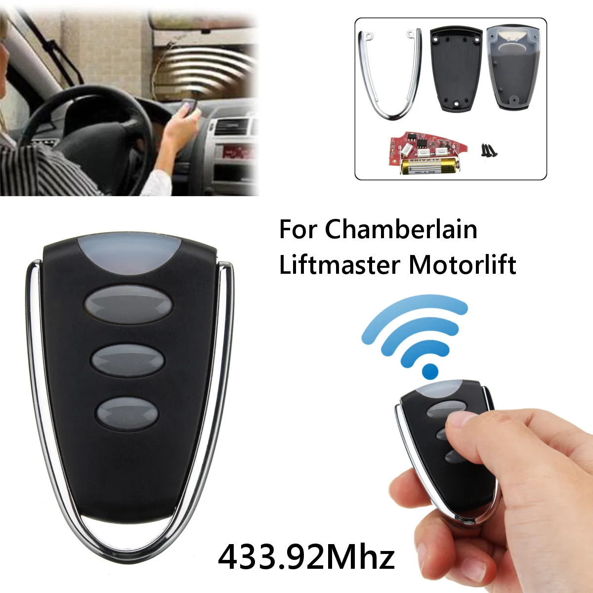 

3 Buttons 12V DC Garage Door Remote Control 433.92Mhz For Chamberlain Liftmaster Motorlift