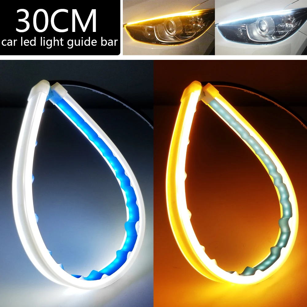 2PCS 30cm Flexible LED Light Strip Car DRL Running Turn Signal Angel Eye White Amber LED Daytime Running Light Headlight Strip 2PCS 30cm Flexible LED Light Strip Car DRL Running Turn Signal Angel Eye White Amber LED Daytime Running Light Headlight Strip