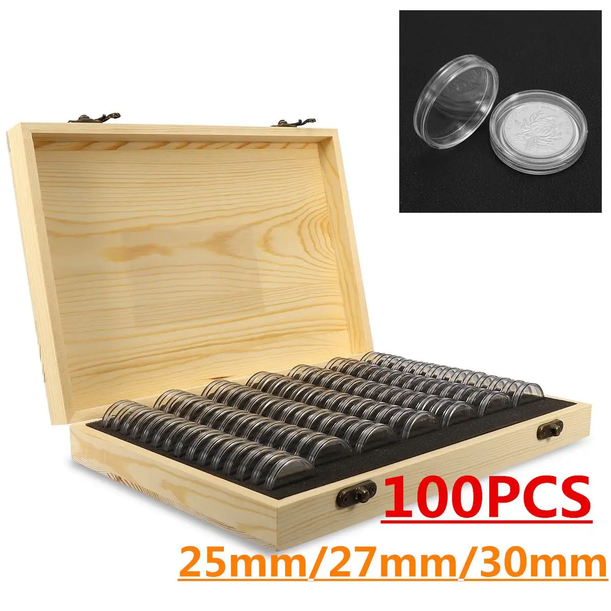 

100Pcs Storage Container Wooden Round Coins Capsules Case Coins Collection Box 25/27/30mm Display Case Storage Box