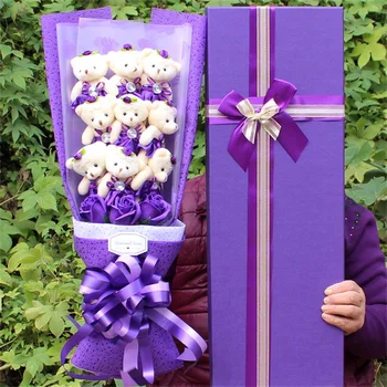 

2019New Handmade lovely teddy bear plush toys cartoon bouquets gift box with soap flowers creative birthday Valentine's Day Gift