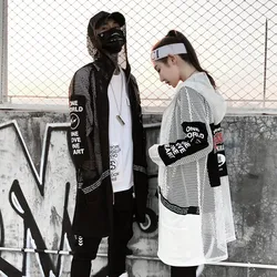 Nuevo Ahueca hacia Fuera los Hombres de Malla Chaquetas Largas con Capucha Cazadora Rompevientos Dj Punk Hip Hop Abrigo Mujeres Harajuku Streetwear Primavera Verano Nuevo Ahueca hacia Fuera los Hombres de Malla Chaquetas Largas con Capucha Cazadora Rompevientos Dj Punk Hip Hop Abrigo Mujeres Harajuku Streetwear Primavera Verano