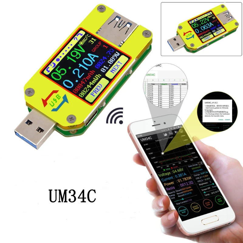 UM34 UM34C Для APP USB 3.0 Type C Вольтметр Амперметр постоянного тока Измерение напряжения