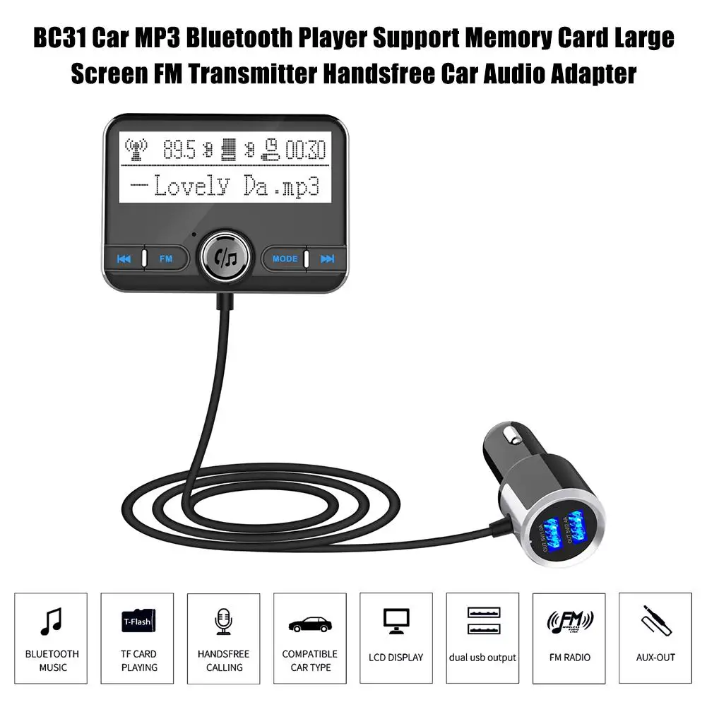 

BC31 Car MP3 Bluetooth Player Support Memory Card Large Screen FM Transmitter Handsfree Car Audio music player