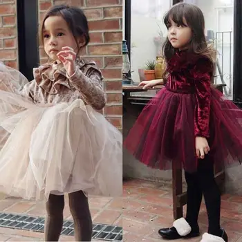 

Pudcoco Dress for Girl Kids Baby Girls Dress Velvet Fleece Long Sleeve Party Dress Tulle Tutu Dress