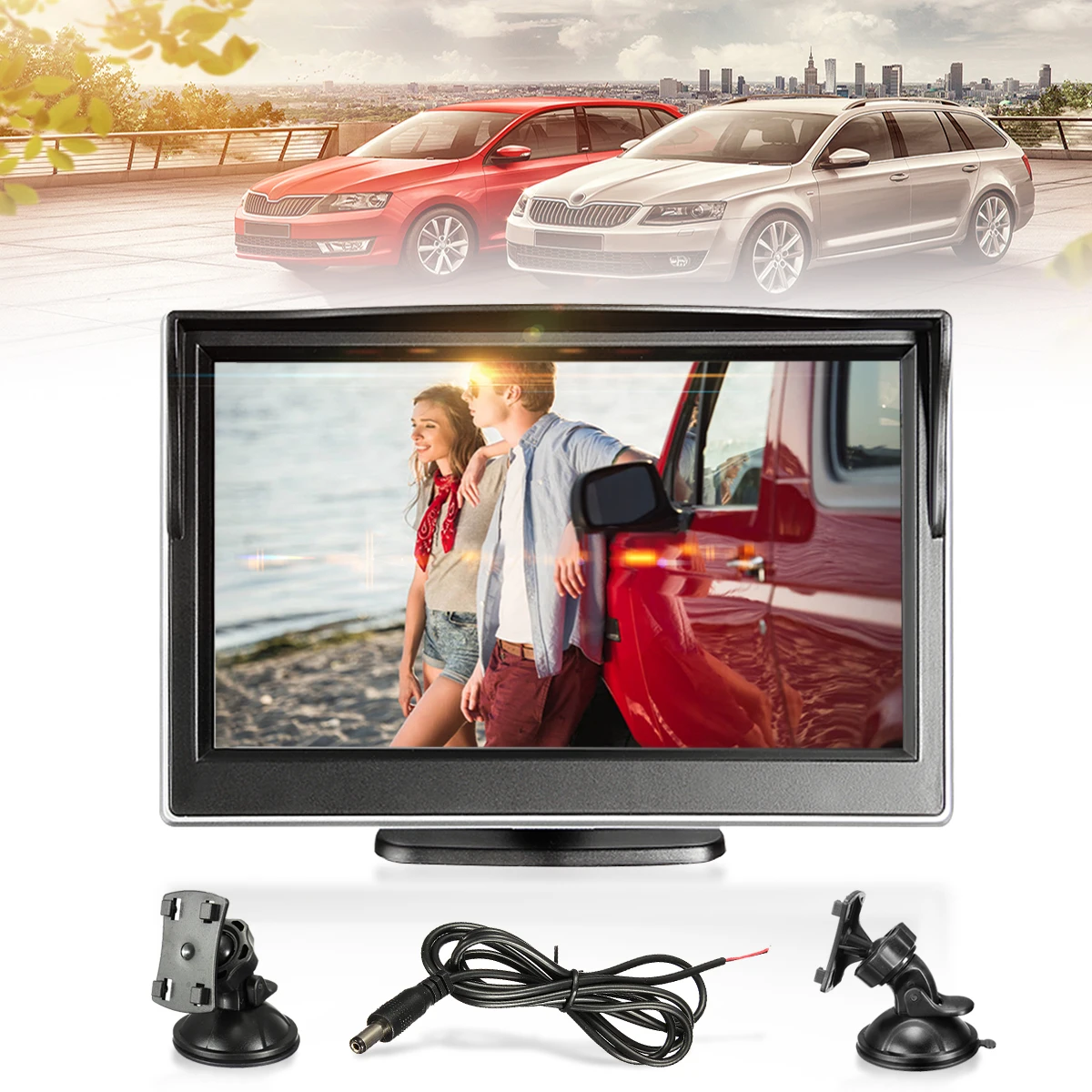 

5 inch Car Monitor TFT LCD HD Digital 16:9 800*480 Screen 2 Way Video Input Colorful For Rear Camera VCD DVD With Sucker&Stand
