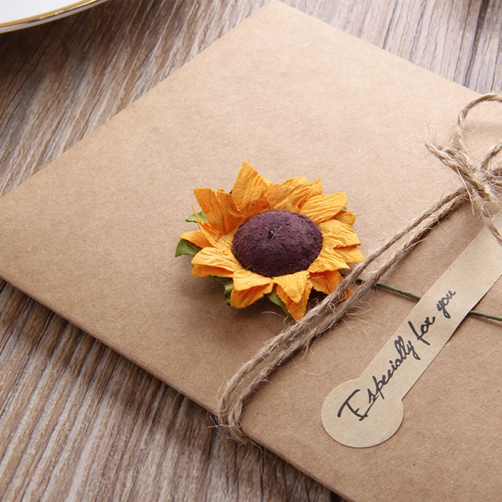  DIY Retro Kraft Paper Handmade Dried Flower Greeting Card Invitations Cards Kits for Wedding Bridal - 32995310464