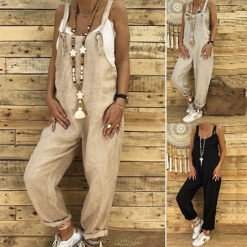 

Summer Women Jumpsuit New Loose Romper Bib Pants Jumpsuit Loose Trousers Overalls Ladies Playsuit Solid Color Ladies Jumpsuits