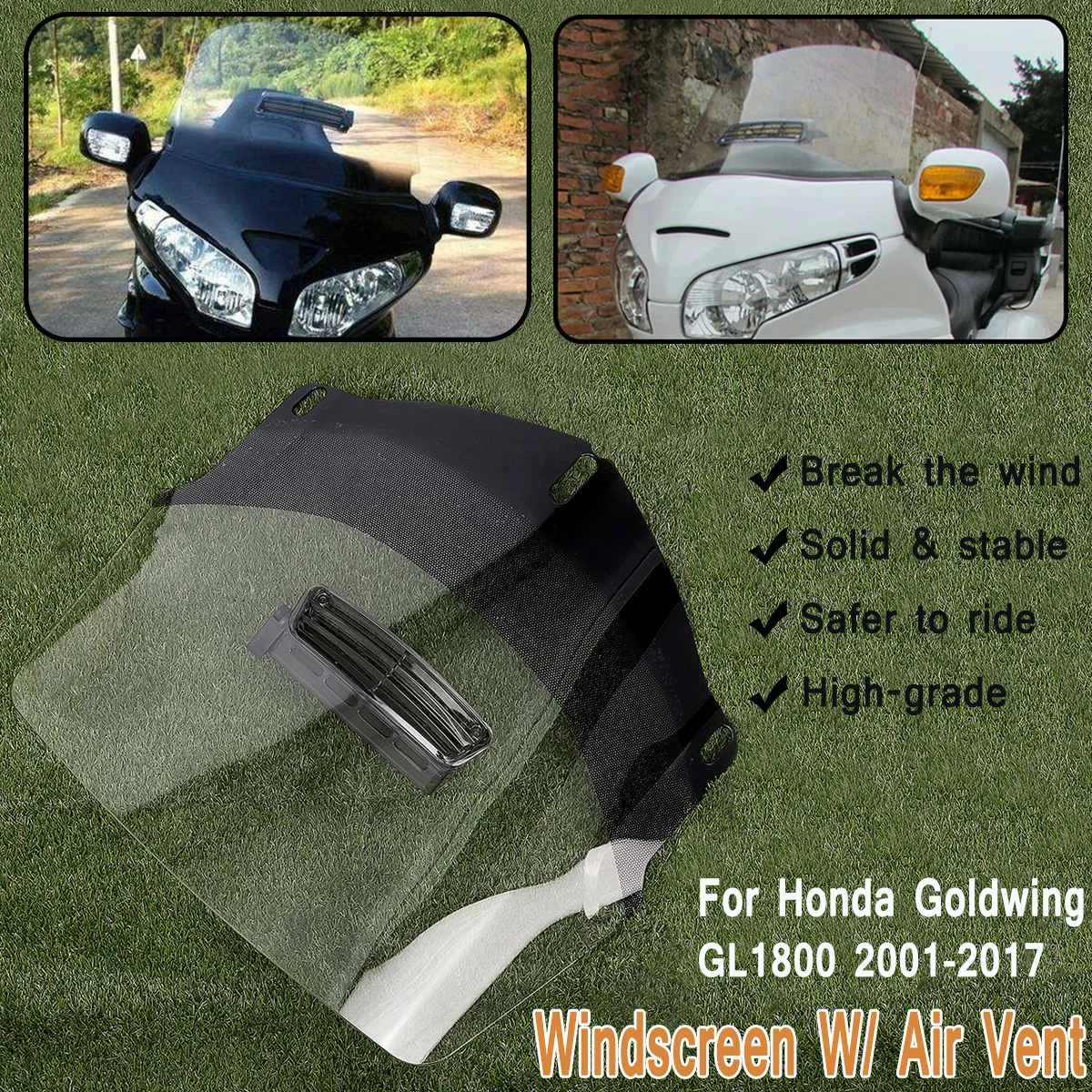 

Clear Motorcycle Windshield Screen Protector W/ Air Vent Fits for Honda Goldwing GL1800 2001-2017 ABS Front Shield