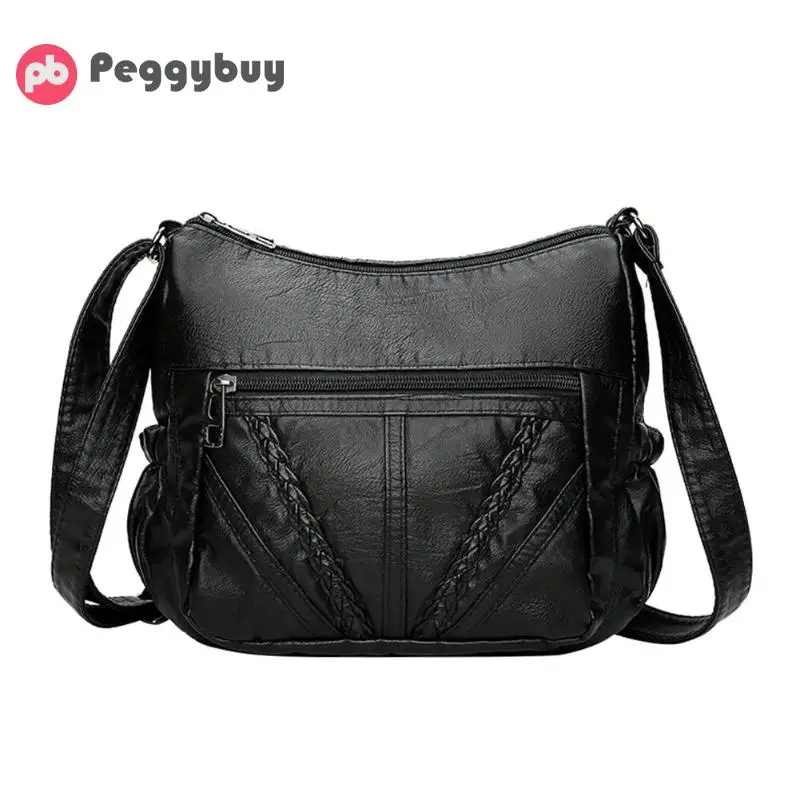 Solid Women Messenger Washed PU Leather Crossbody Bags Shoulder