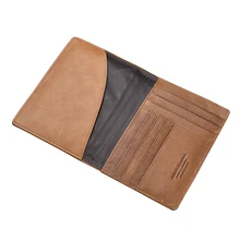 Cartera de negocios de cuero genuino Vintage para hombre con soporte para pasaporte con ranuras para múltiples tarjetas billetera para boletos de línea aérea cartera masculina bolsos de embrague