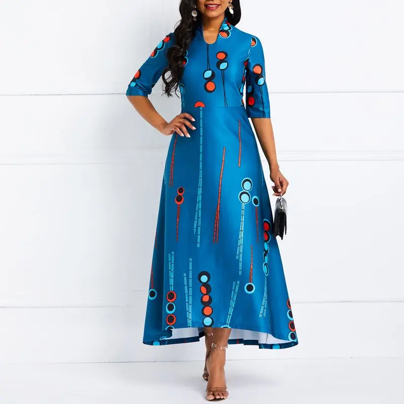 Women Long Dress Brand Fashion Color Block Spring 2019 New A Line Swing