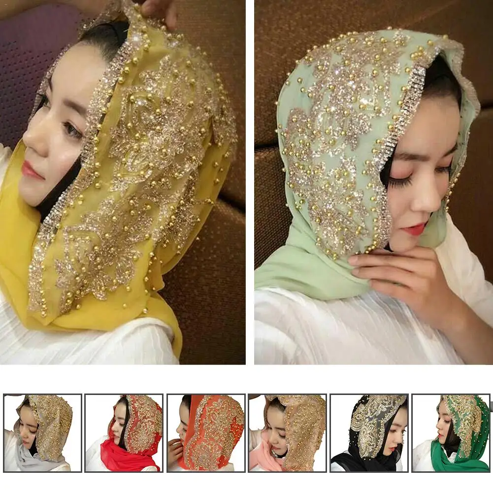 Muslim Headscarf Cover Chiffon Beaded Long Scarf For Women Beautiful 8 Color Hair Scarf 2019 New Fashion