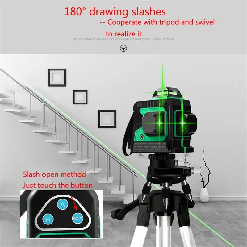 3D IP54 Waterproof 12 Lines Green Laser Levels Self-Leveling 360 Horizontal And Vertical Cross Super Powerful Green Laser Beam