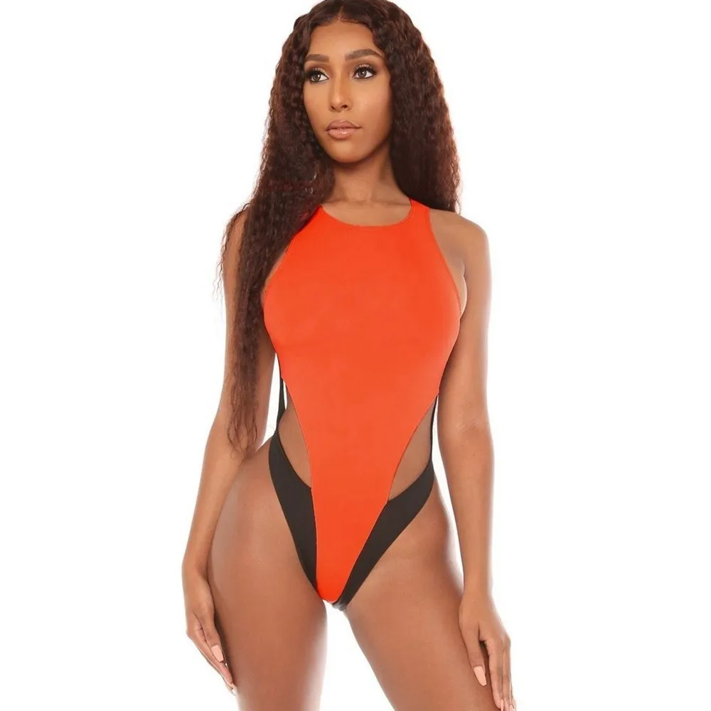 

High Cut One Piece Swimwer Micro Swimsuit Patchwork Monokini Thong Swimming Suit Bandage Bathing Suit Patchwork Swimsuit Sexy