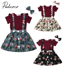 Детская летняя одежда Комплекты одежды для новорожденных девочек 3 предмета, Прочный Комбинезон, топы+ платье с цветочным принтом+ повязка на голову, комплекты для детей 0-24 месяцев