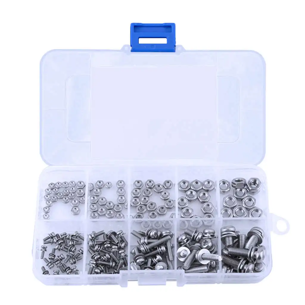 

160Pcs/Set Pan Head Screw Nut Assortment Kit Stainless Steel Cross Screw Hex Nut Fastener Hardware M2 M2.5 M3 M4 M5