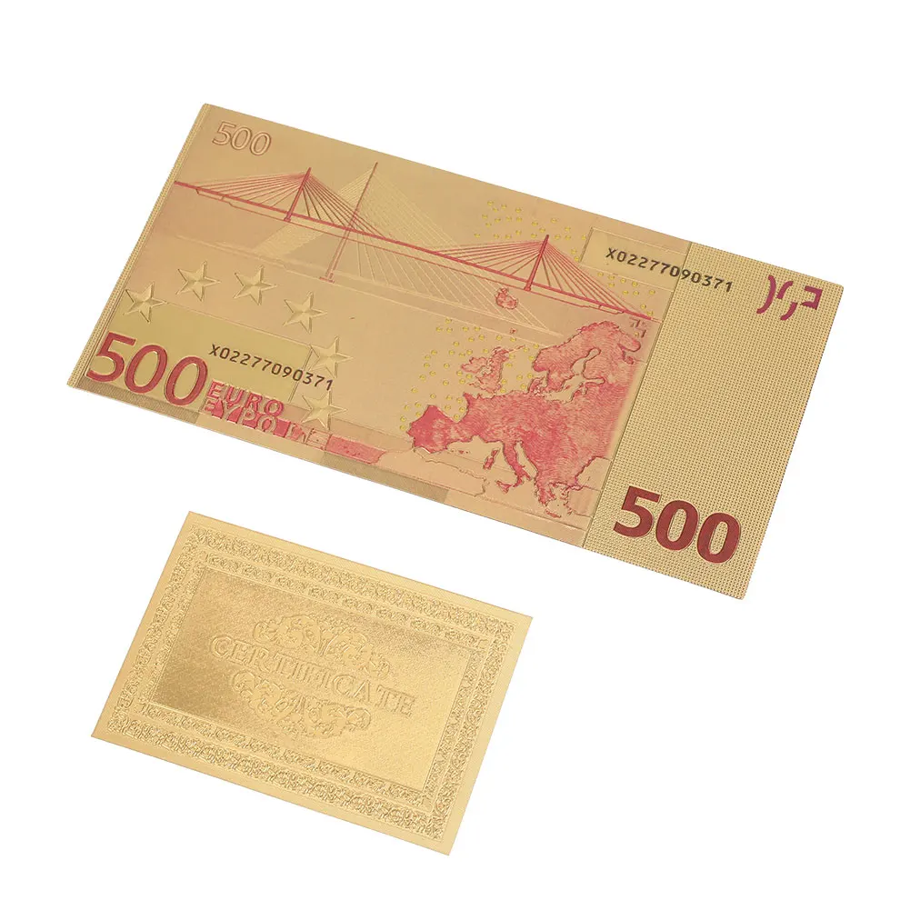 Памятные Примечания 24K позолоченные евро золотые банкноты 500 поддельные деньги