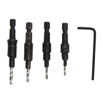 

4Pcs #6 #8 #10 #12 HSS Countersink Drill Bit Set Screw 1/4 Hex Shank Wood T