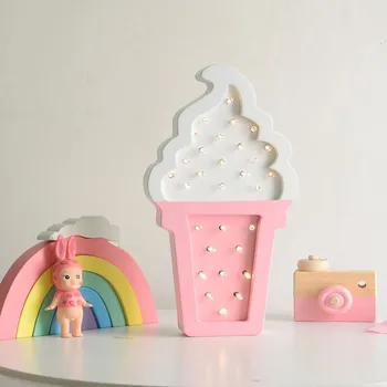 

Ins Cute Ice Cream LED Decorative Lights Wooden Night Lamp For Baby Room Decoration Nordic Style Children's Photographic Props