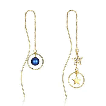

Hot Crystals From Swarovski Round Ball And Star Earrings 925 Sterling Silver Long Personality Irregular Stud Earrings