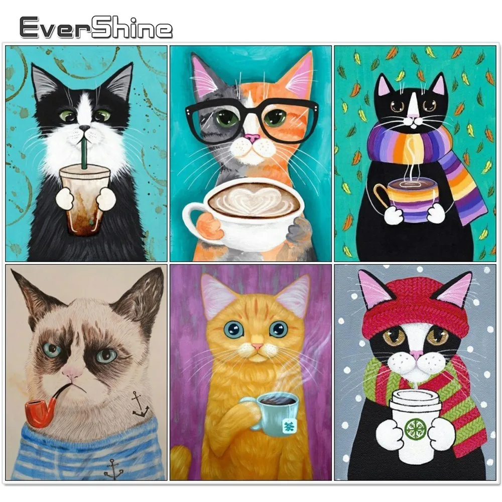 

Evershine Diamond Embroidery Full Display Cat Diamond Painting Cartoon Animals Picture Of Rhinestones Diamond Mosaic Wall Decor