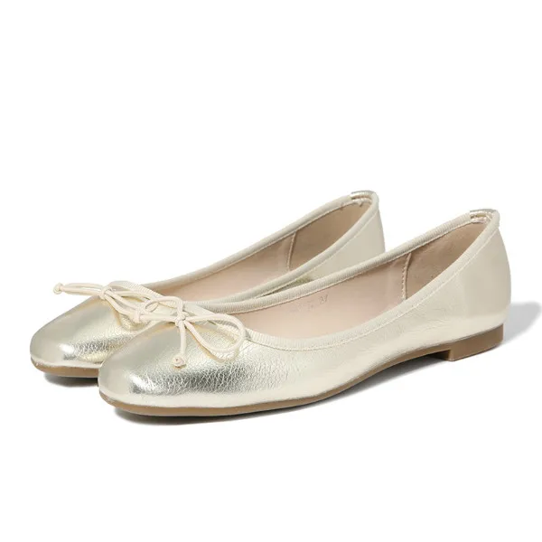 

NIS Women Ballet Flats, Black/Gold/Gun Silver Butterfly-knot Ballerina Flat Shoes, Ladies Soft Loafers, Pointed Toe Slip On Shoe