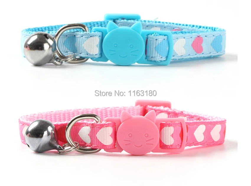 

120 pcs/lot Safety Breakaway Pet Cat Collar with Bell Adjustable Puppy Kitten Collars for Small Pets width 1.0cm