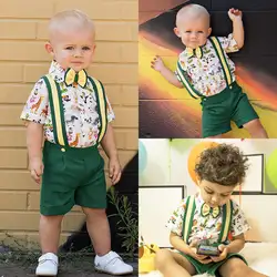 Pudcoco/комплект для мальчиков, От 6 месяцев до 5 лет, США, деловой костюм для маленьких мальчиков, футболка, топы, штаны на подтяжках, шорты