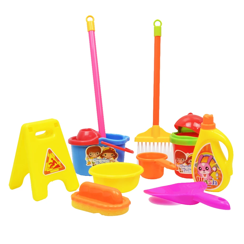

Kids Role Play Cleaning Cleaner Toy Bucket Dust Pan Brush Set For Girls Boys