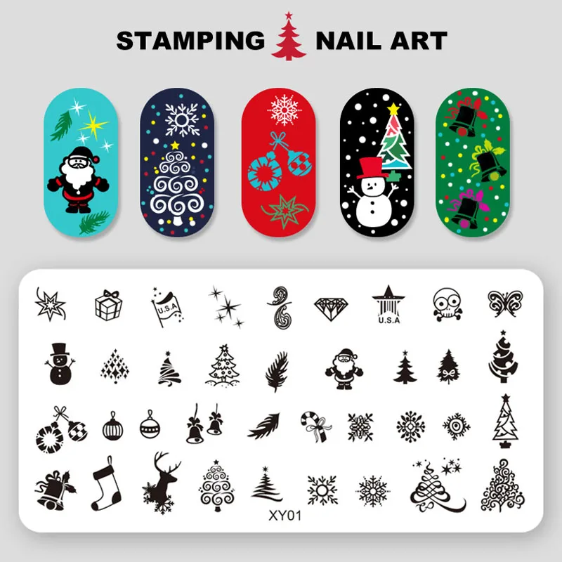Kimcci Christmas Nail Art Stamping Plate Snowflake Reindeer Tree New Year Pattern Manicure Image Template Festival Nails Stencil 2