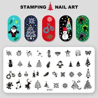Kimcci Christmas Nail Art Stamping Plate Snowflake Reindeer Tree New Year Pattern Manicure Image Template Festival Nails Stencil 2