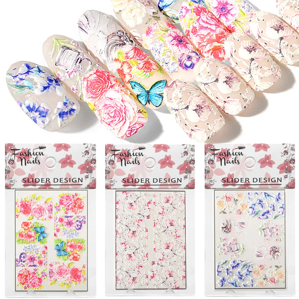 

1 Sheet Nai Sticker Water Transfer Engraved Flower Nail Stickers DIY Manicure Slider Design Beauty Nail Art Decoration