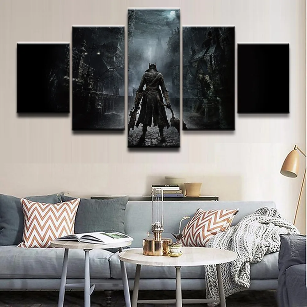 Wall Art Framework Picture Print Landscape Canvas Painting 5 Panel Modern Decor Game Bloodborne Role Poster Modular | Дом и сад