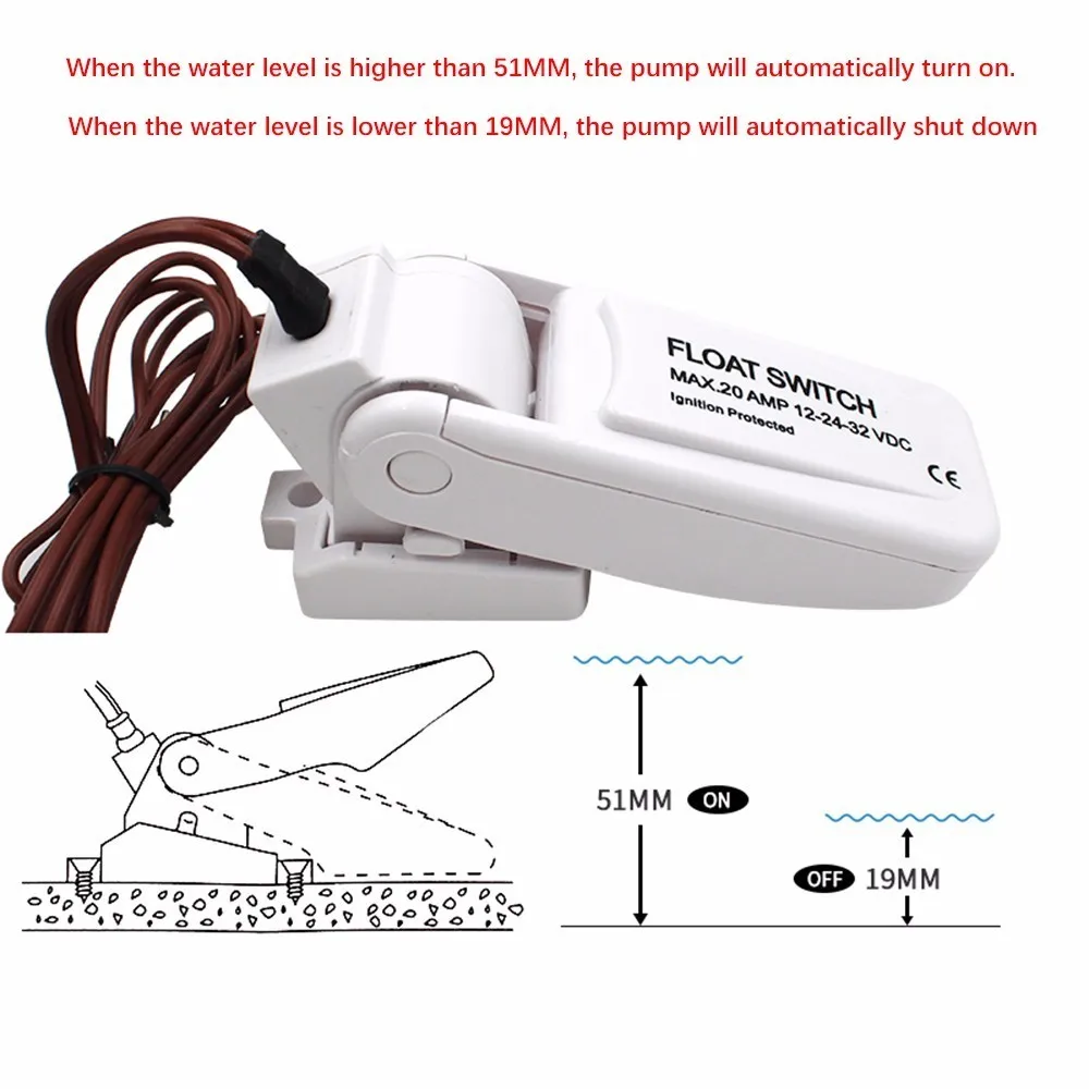 Трюмный насос переключатель насос катера Датчик потока для лодки Трюмные насосы автоматический Электрический водяной насос Поплавковый переключатель Dc 12 В