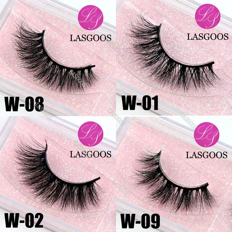 LASGOOS Brand 4 x Pink Glitter 100 Mink 3D Messy Natural Eye Lashes