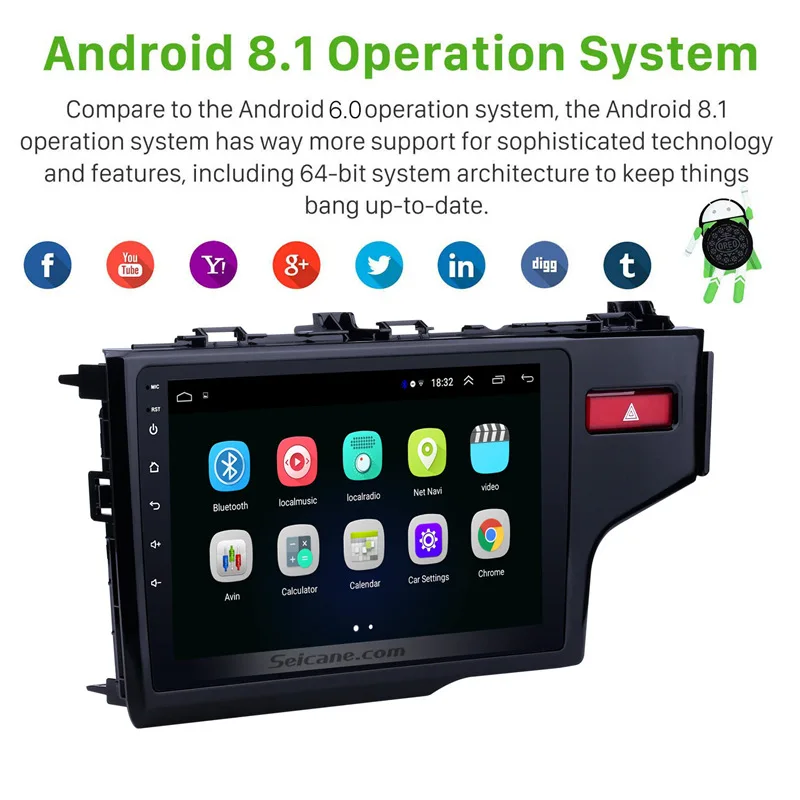  Seicane Car 10.1“ HD 2DIN Android8.1 Radio Bluetooth GPS Navi Stereo 1024*600 for HONDA JAZZ/FIT 20