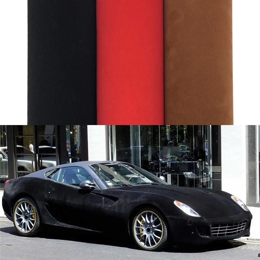 Noir Auto Daim Vinyle Wrap velours daim fourrure//toutes tailles//en tissu texturé Film