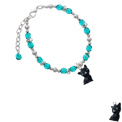 Resin Black Cat Teal Beaded Bracelet |