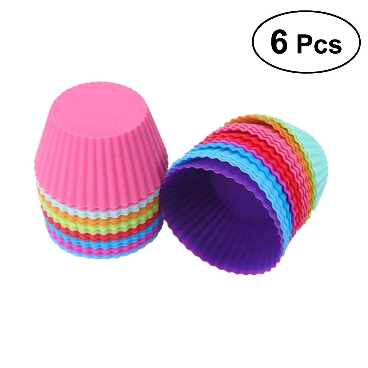 6PCS 7CM Silicone Reusable Round Baking Cake Molds Muffin Cup Cupcake