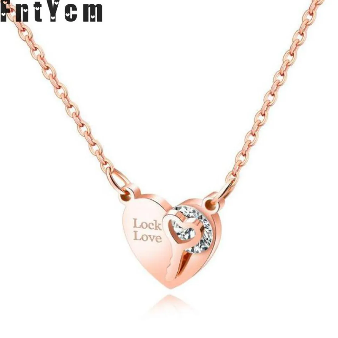 

LOCK LOVE Heart Key Crystal Pendants Charm Chain Pendant Rose Gold Necklaces Stainless Necklace Fashion Jewelry For Women
