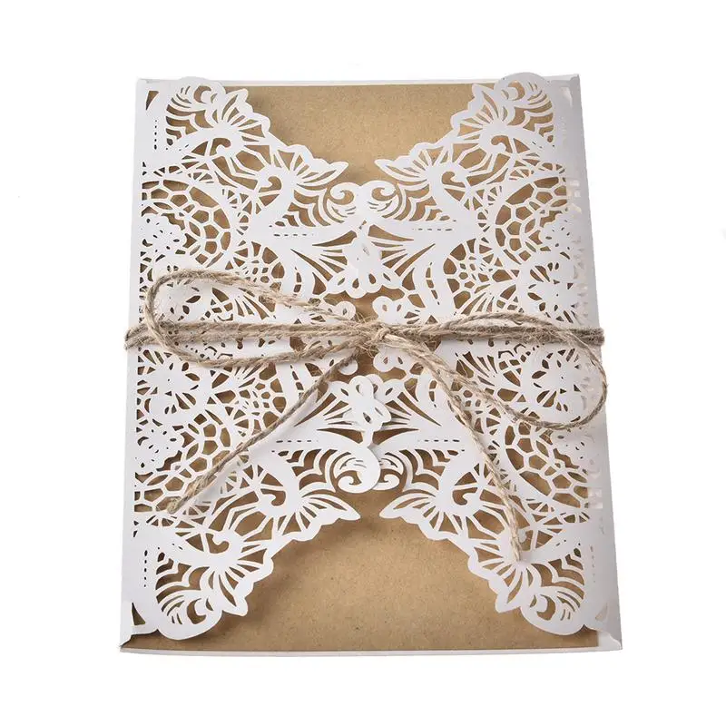  10PCS European Style Elegant Luxury Flora Laser Cut Delicate Carved Lace Wedding Party Invitation C - 32965498487